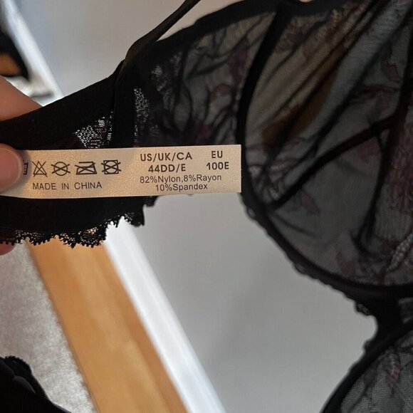 Wingslove lace bra size 44D Black & Pink Underwire Unlined NWT - Picture 10 of 10